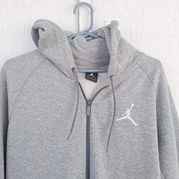 Nike Jumpman Air Jordan Front Zip Fleece Hoodie Jacket Sweatshirt Large Gray - Picture 2 of 6